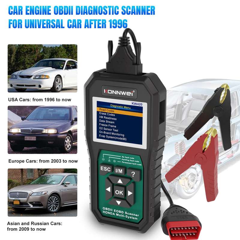 KONNWEI KW420 2.8 inch Color Screen Car OBD2 Fault Diagnostic Scan Tool for Honda(Black Green)