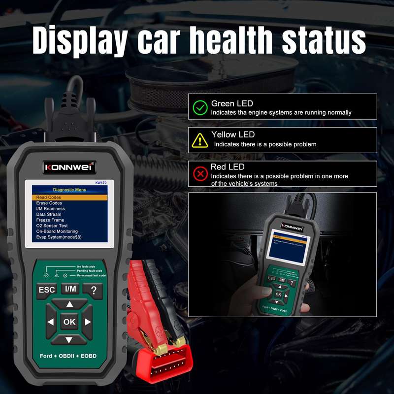 KONNWEI KW470 2.8 inch Color Screen Car OBD2 Fault Diagnostic Scan Tool for Ford(Black Green)
