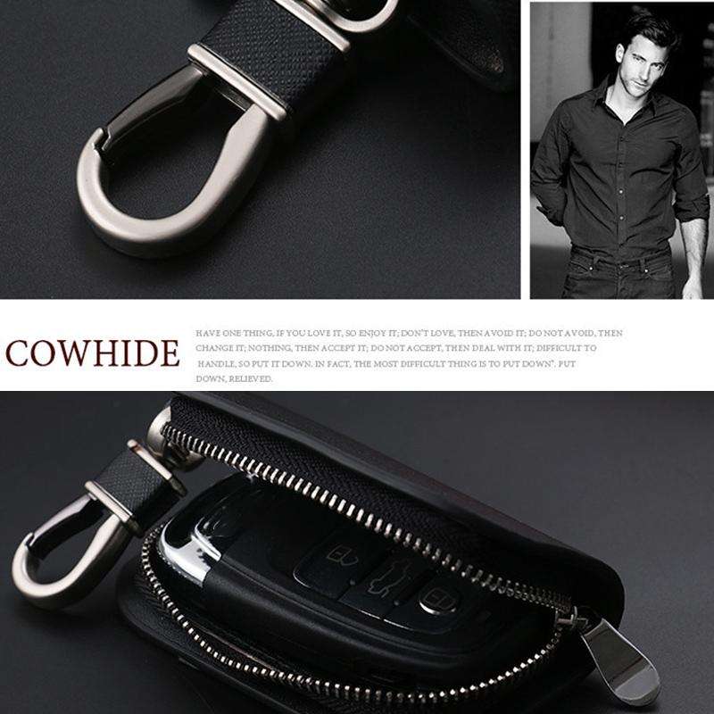 Universal Car Key Case Car Key Cowhide Leather Protective Cover(Dark Green)