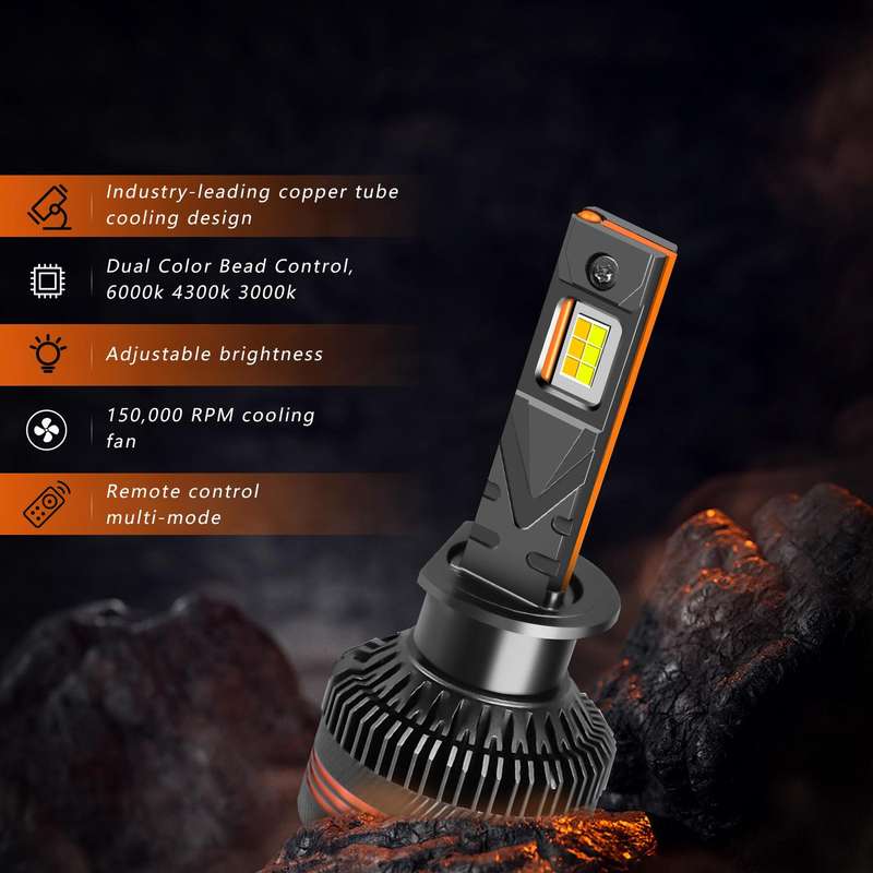 H1 2pcs/Pack 60W 8000LM 6000K Three Color Remote Control Car LED Headlight Bulb