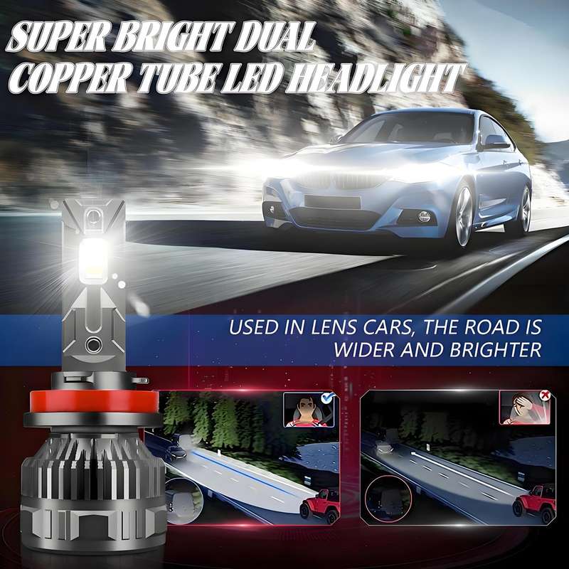 H11 2pcs/Pack 50W 6000LM 6000K Car Double Copper Tube LED Headlight Bulb(Gun Color)
