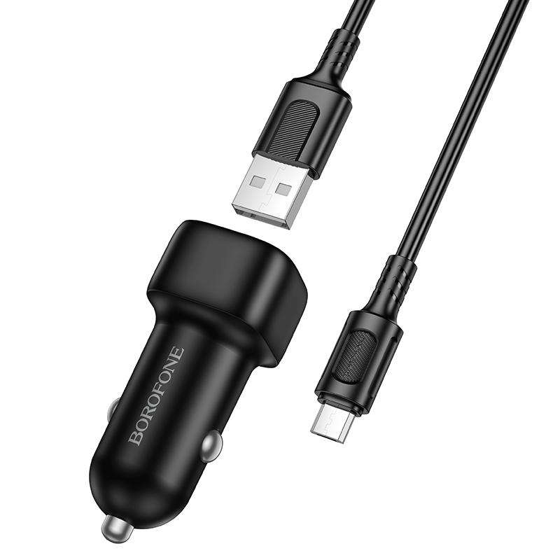 BOROFONE BZ34 Cloud QC3.0 USB Car Charger Set, with 1m USB to Micro USB Cable(White)