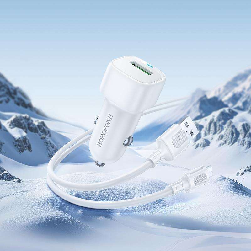 BOROFONE BZ34 Cloud QC3.0 USB Car Charger Set, with 1m USB to Micro USB Cable(White)