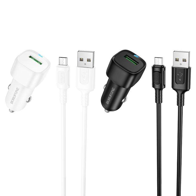 BOROFONE BZ34 Cloud QC3.0 USB Car Charger Set, with 1m USB to Micro USB Cable(White)