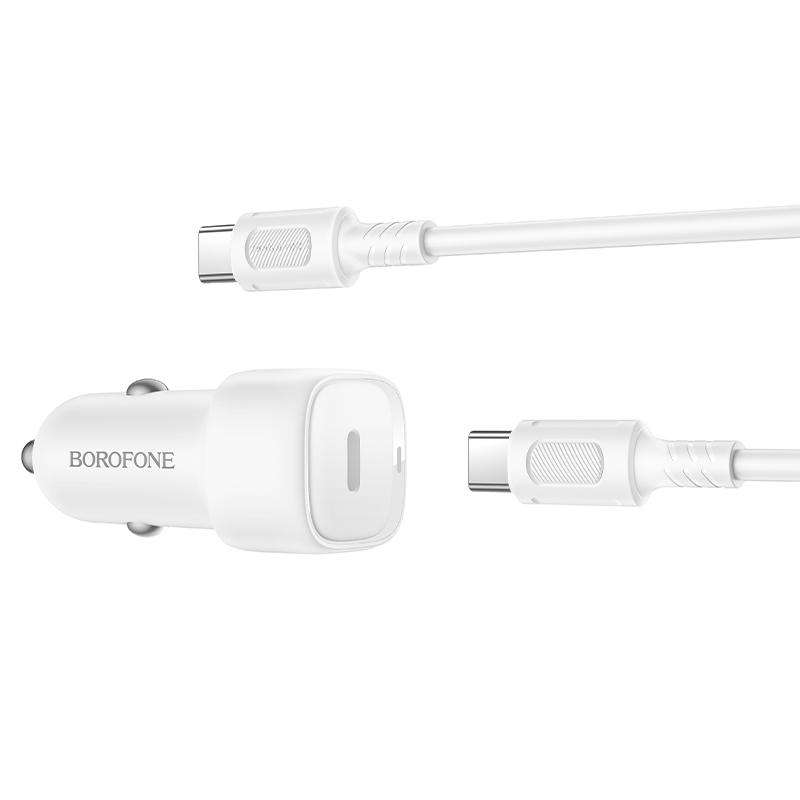BOROFONE BZ34A Cloud PD20W Type-C Car Fast Charger Set, with 1m Type-C to Type-C Cable(White)