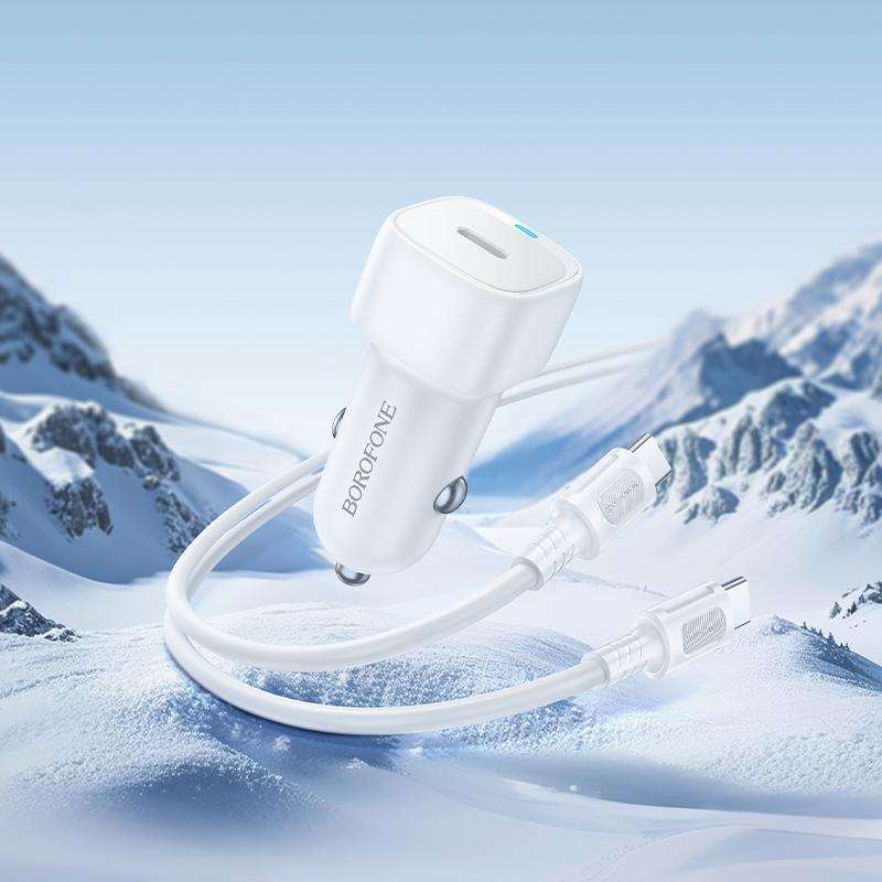 BOROFONE BZ34A Cloud PD20W Type-C Car Fast Charger Set, with 1m Type-C to Type-C Cable(White)