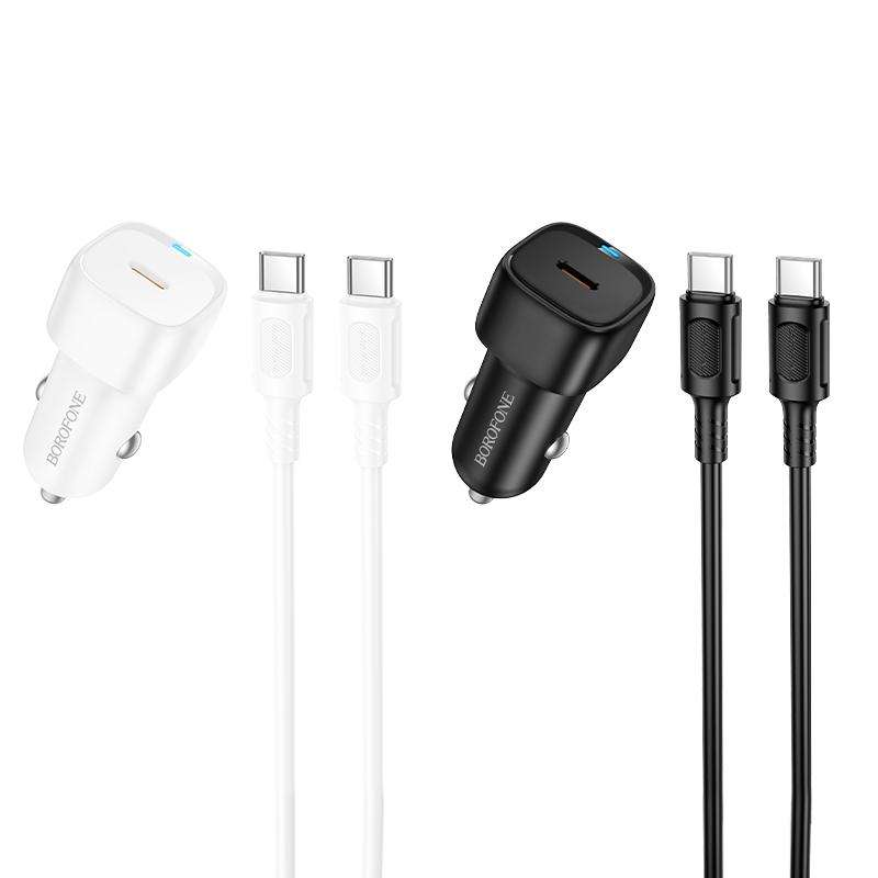 BOROFONE BZ34A Cloud PD20W Type-C Car Fast Charger Set, with 1m Type-C to Type-C Cable(White)