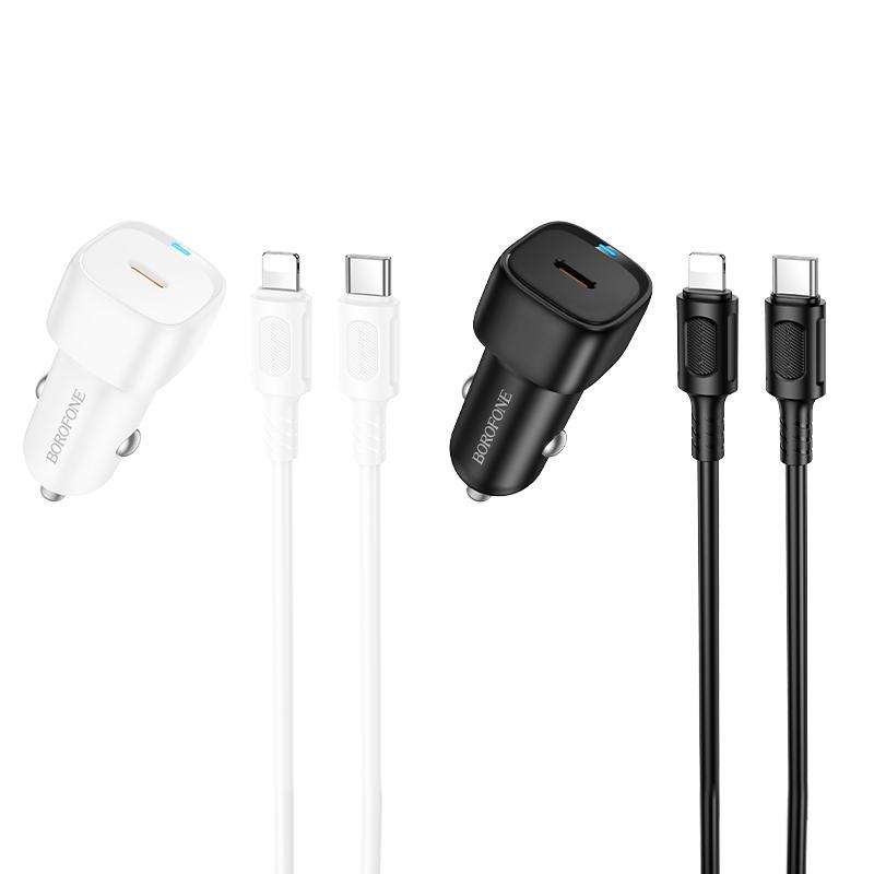 BOROFONE BZ34A Cloud PD20W Type-C Car Fast Charger Set, with 1m Type-C to 8 Pin Cable(White)