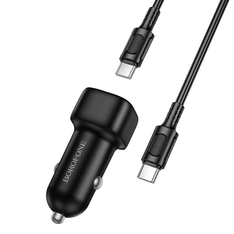 BOROFONE BZ34B Cloud PD38W Type-C and USB Car Fast Charger, with 1m Type-C to Type-C Cable(White)