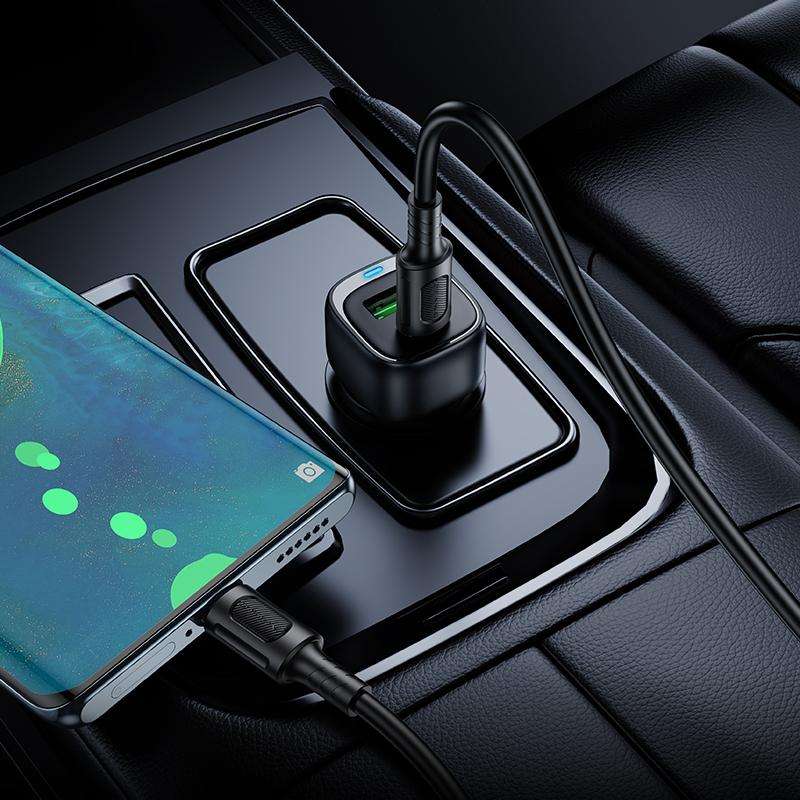 BOROFONE BZ34B Cloud PD38W Type-C and USB Car Fast Charger, with 1m Type-C to Type-C Cable(White)