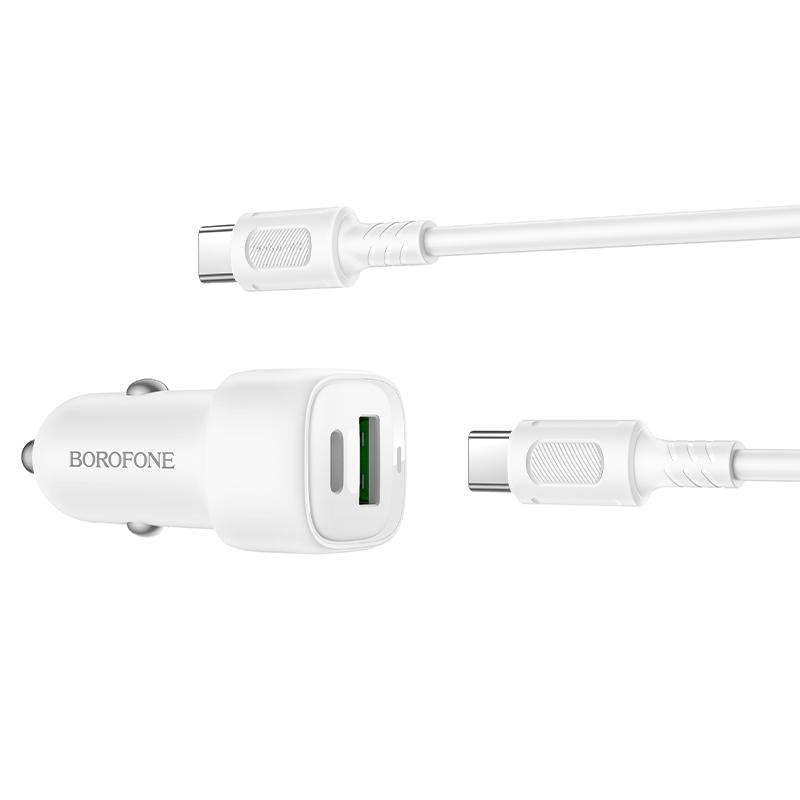 BOROFONE BZ34B Cloud PD38W Type-C and USB Car Fast Charger, with 1m Type-C to Type-C Cable(White)
