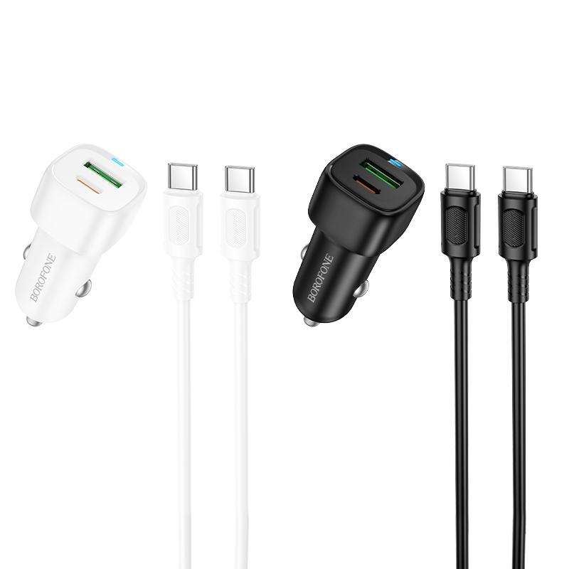 BOROFONE BZ34B Cloud PD38W Type-C and USB Car Fast Charger, with 1m Type-C to Type-C Cable(White)