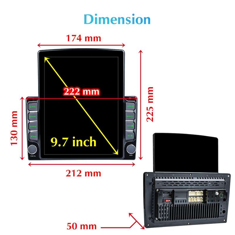 9.7 inch Vertical Screen 2.5D Glass Car Android Universal Player Navigator MP5 Integrated Machine Su