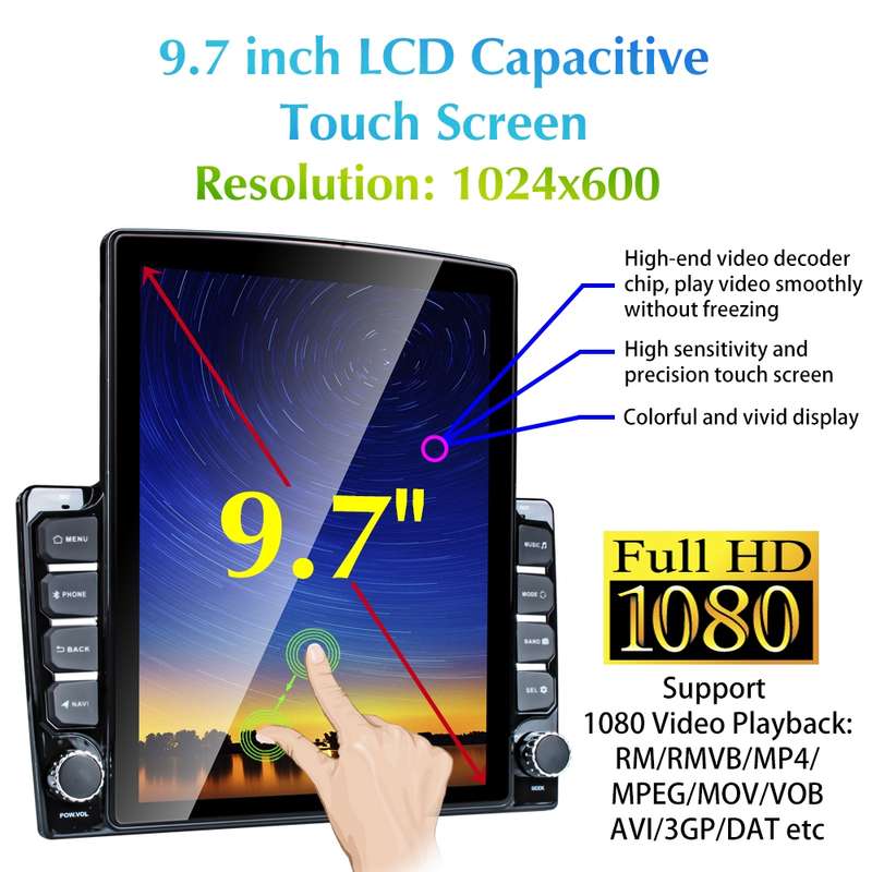 9.7 inch Vertical Screen 2.5D Glass Car Android Universal Player Navigator MP5 Integrated Machine Su