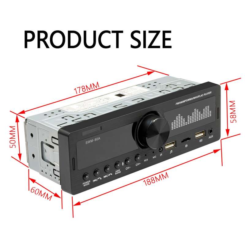 SWM-80A DC12V Car MP3 Support FM / AM & Bluetooth & Mobile Phone Voice Assistant
