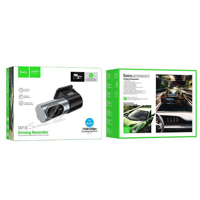 hoco DV13 720P HD Night Vision Screenless Hidden WiFi Driving Recorder(Metal Grey)