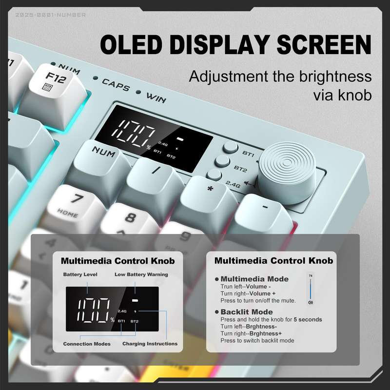 ONIKUMA G80 Bluetooth 2.4G Wired Silent Silver Membrane Keyboard(Green)