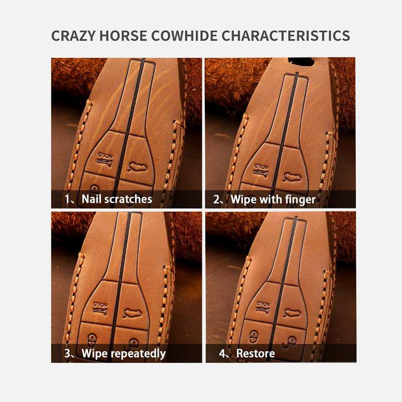 For Toyota North American 4-button C011 Crazy Horse Cowhide Car Key Protection Cover(Brown)