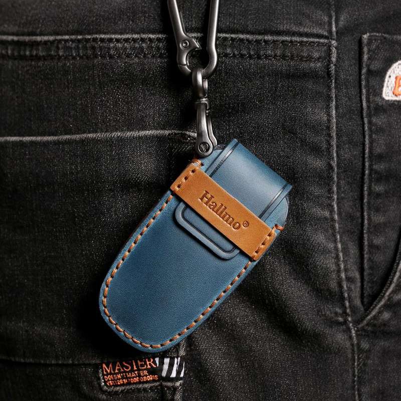 For Volvo XC60 / XC90 / S90 6-button C047 Crazy Horse Cowhide Car Key Protection Cover(Blue)