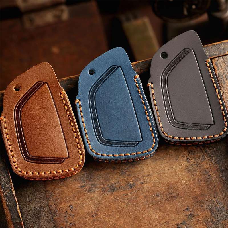 For Buick Envision Plus 2023 Hallmo Crazy Horse Cowhide Car Key Protection Cover(6-button Blue)