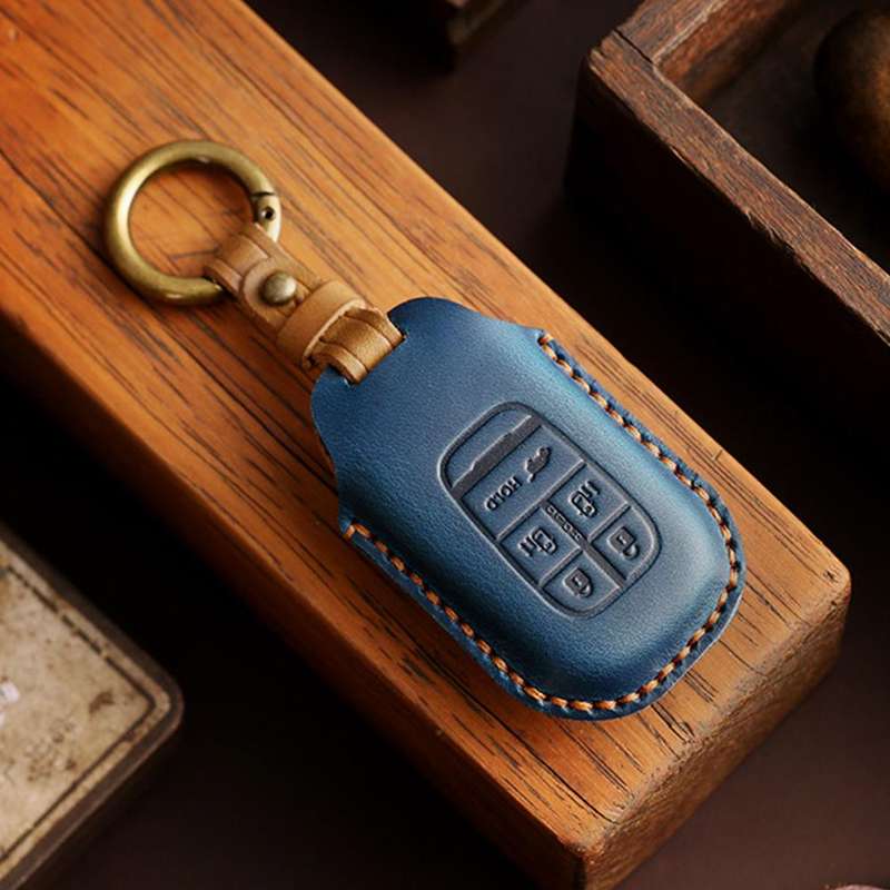 For Honda Odyssey 2024 Hallmo Crazy Horse Cowhide Car Key Protection Cover(5-button Brown)