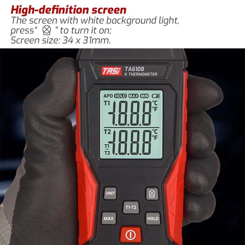 TRSI TA616B Industrial Handheld K-Type Thermocouple Thermometer, Dual Channel, Basic Version