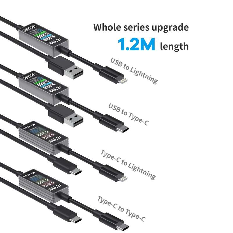 18 Kinds AV-Line 2.0 1.2m Intelligent Detection Charging Data Cable, Interface:USB to 8 Pin