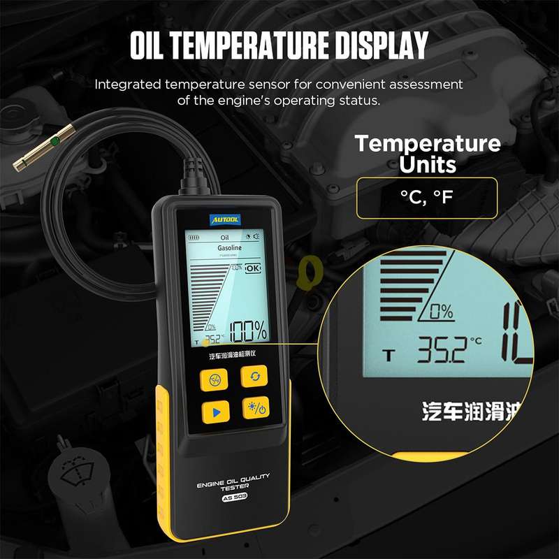 AUTOOL AS503 2.8 inch Backlit Display Car Engine Oil Tester Lubricating Oil Quality Analyzer(Black)