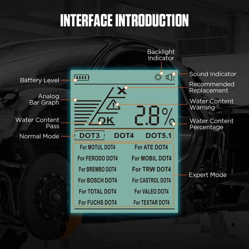 AUTOOL AS502 Digital Display Intelligent Car Brake Fluid Tester Water Content Testing(Black)