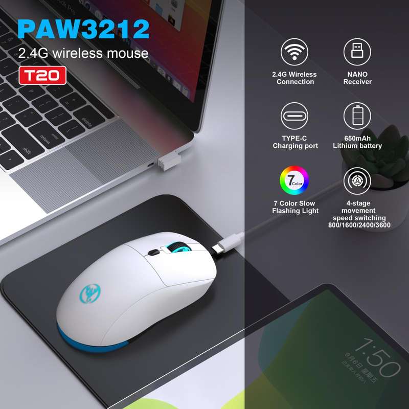 HXSJ T20 2.4GHz Rechargeable Wireless Mouse(White)
