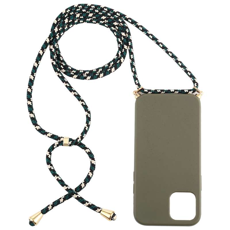 For iPhone 12 mini Wheat TPU Protective Case with Lanyard(Black)