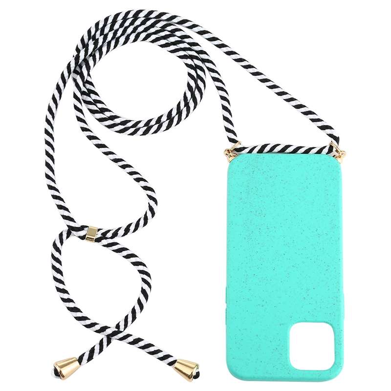 For iPhone 12 mini Wheat TPU Protective Case with Lanyard(Black)