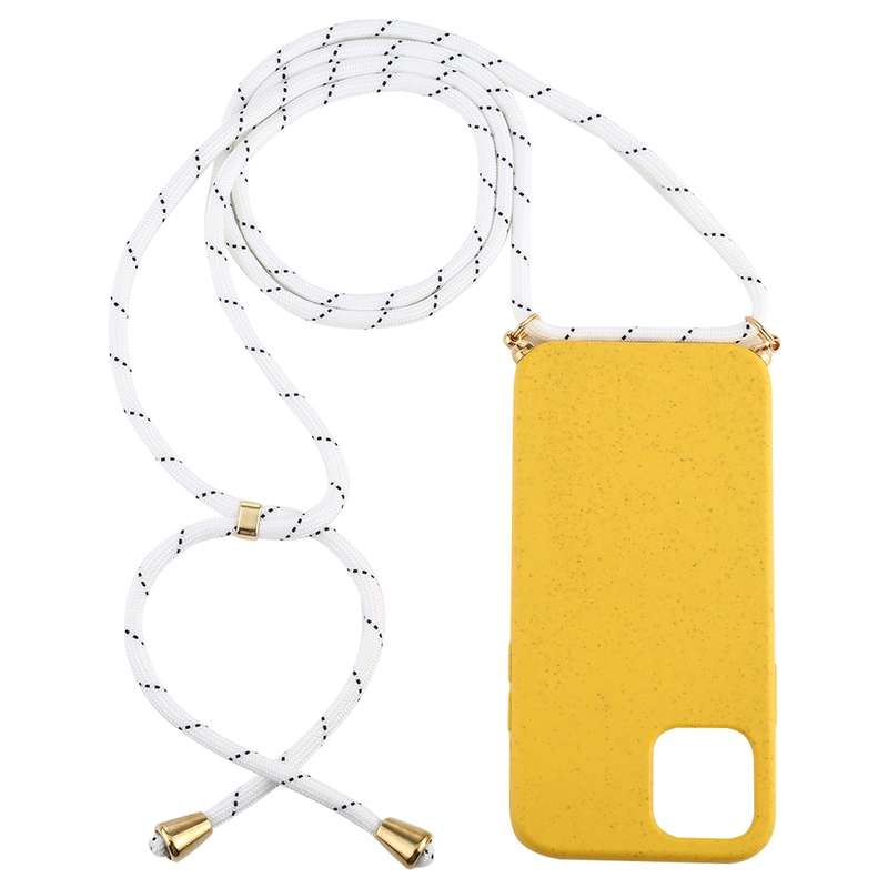 For iPhone 12 mini Wheat TPU Protective Case with Lanyard(Black)