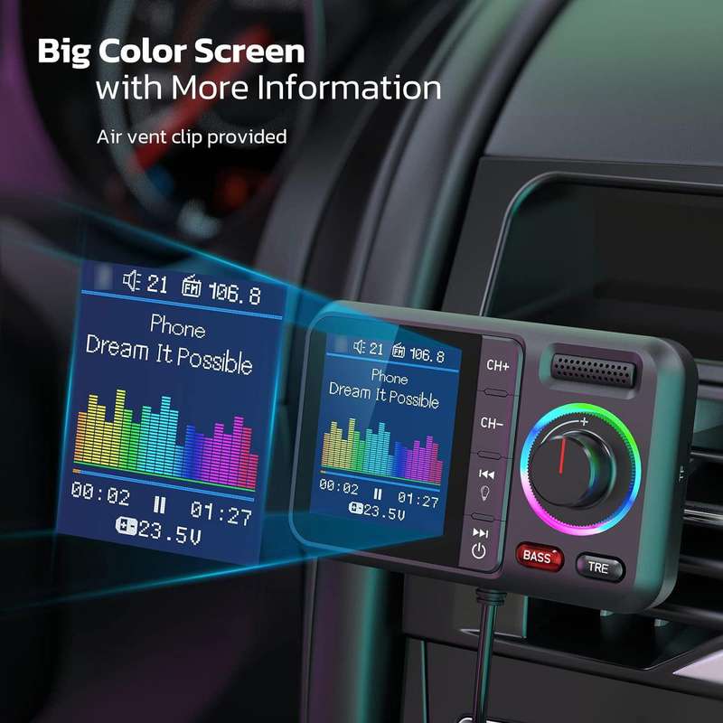 BT98 Colorful Screen Car Bluetooth MP3 Player FM Transmitter Cigarette Lighter Charging(Black)