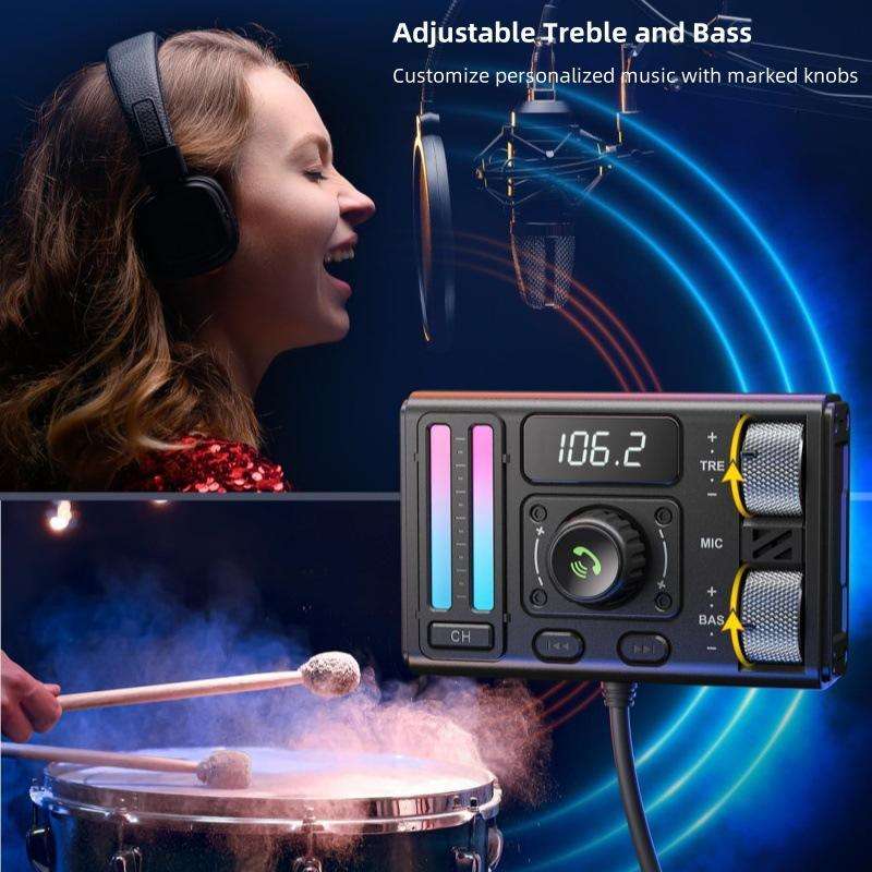 MT02 Car Bluetooth MP3 Player Bass AUX FM Transmitter Cigarette Lighter Charging(Black)