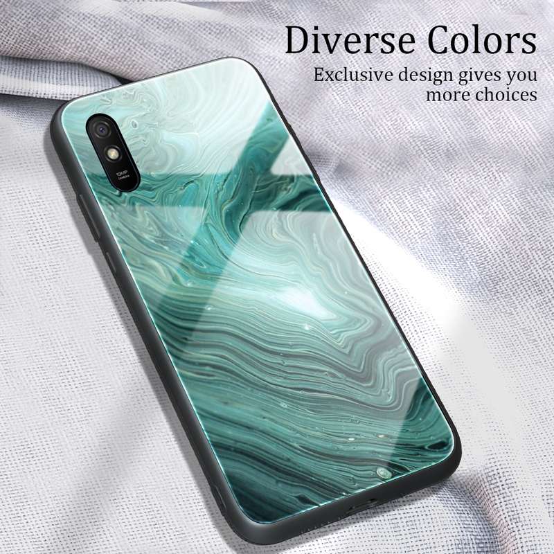 For Xiaomi Redmi 9A Marble Pattern Glass Protective Case(DL05)