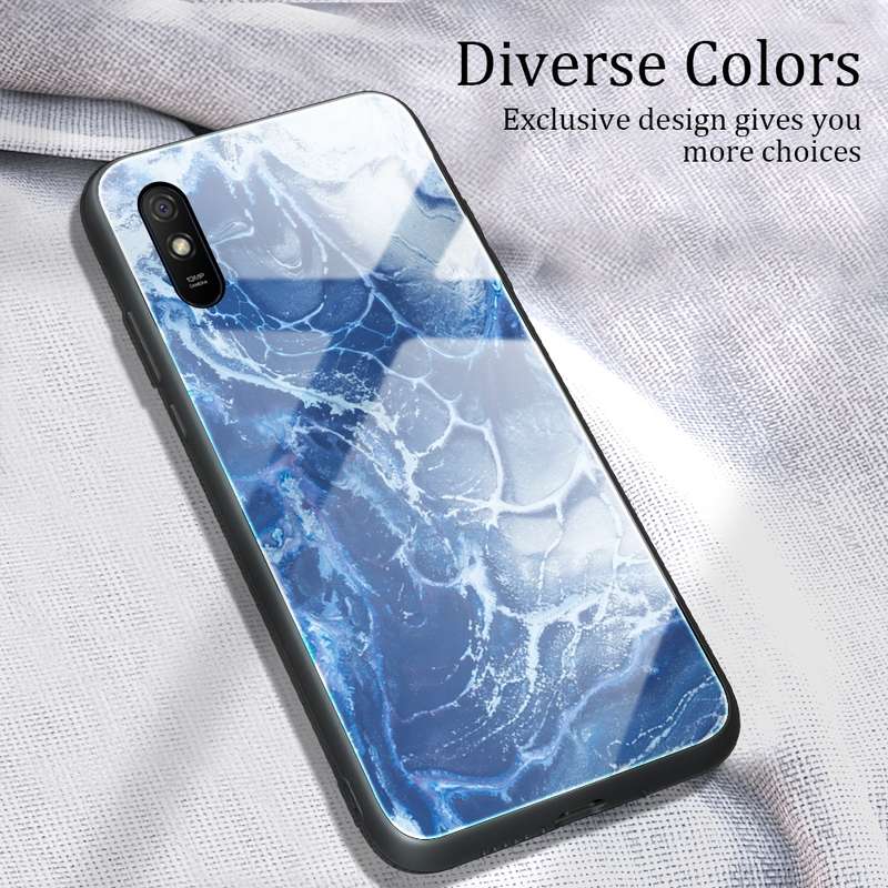 For Xiaomi Redmi 9A Marble Pattern Glass Protective Case(DL05)