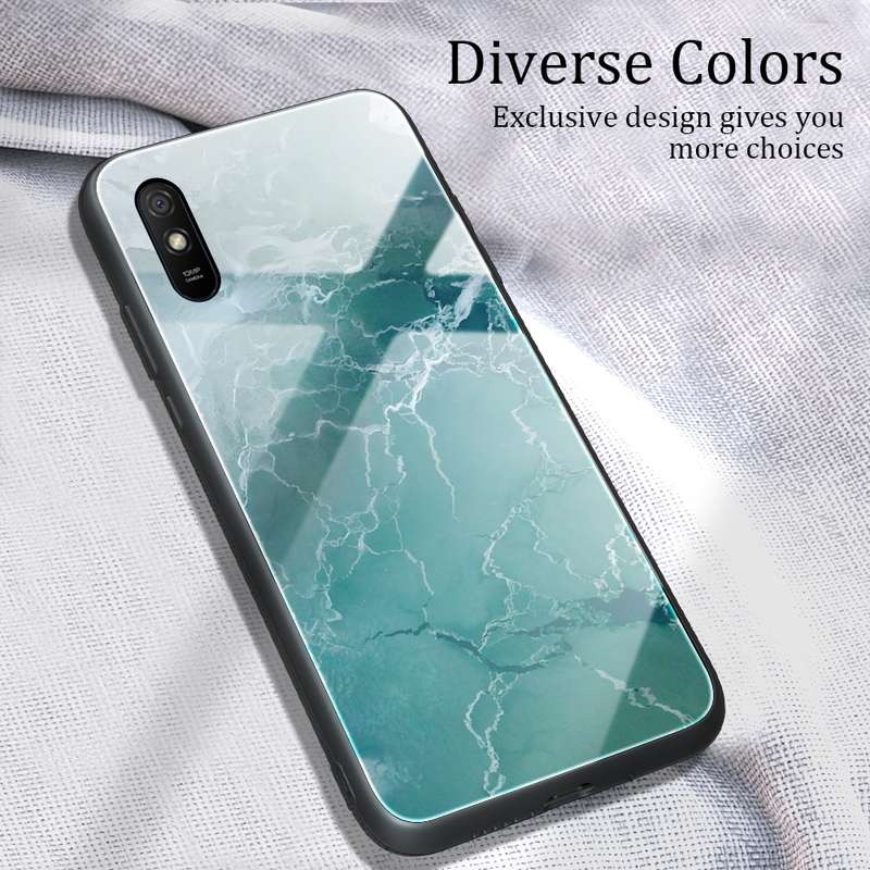For Xiaomi Redmi 9A Marble Pattern Glass Protective Case(DL05)