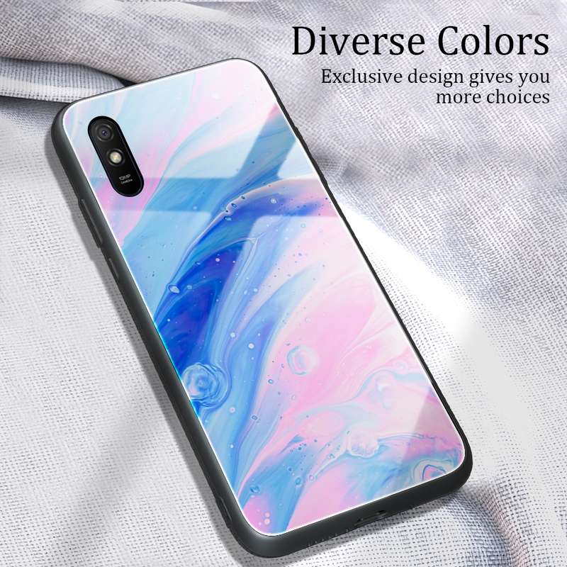 For Xiaomi Redmi 9A Marble Pattern Glass Protective Case(DL05)
