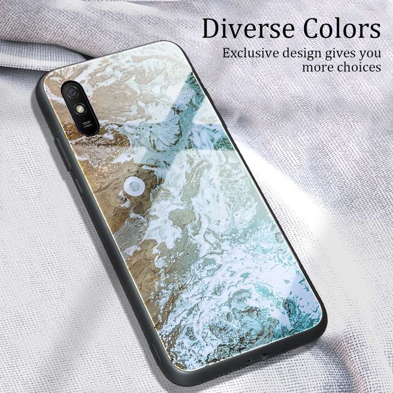 For Xiaomi Redmi 9A Marble Pattern Glass Protective Case(DL05)