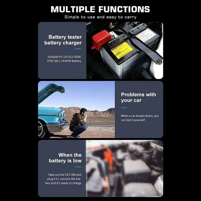 CAT-280 2 in 1 Car Battery Charger & Color Screen Battery Tester, US Plug