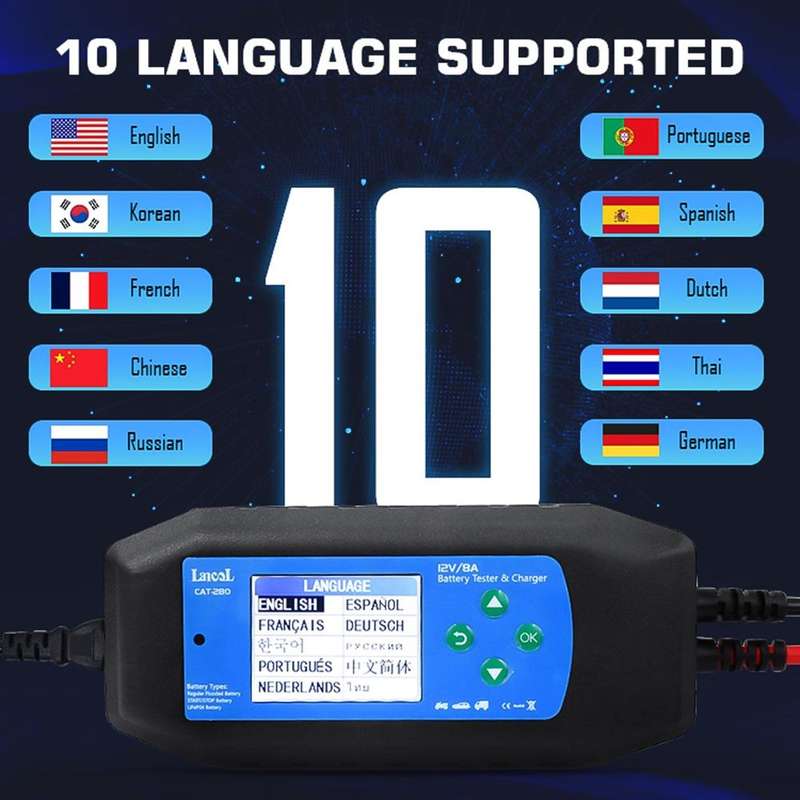 CAT-280 2 in 1 Car Battery Charger & Color Screen Battery Tester, US Plug