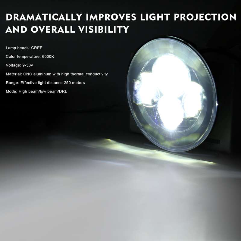 7 inch H4 / H13 DC 9V-30V 4000LM 6000K 40W 7 inch Car Round Shape LED Headlight Lamps for Jeep Wrang