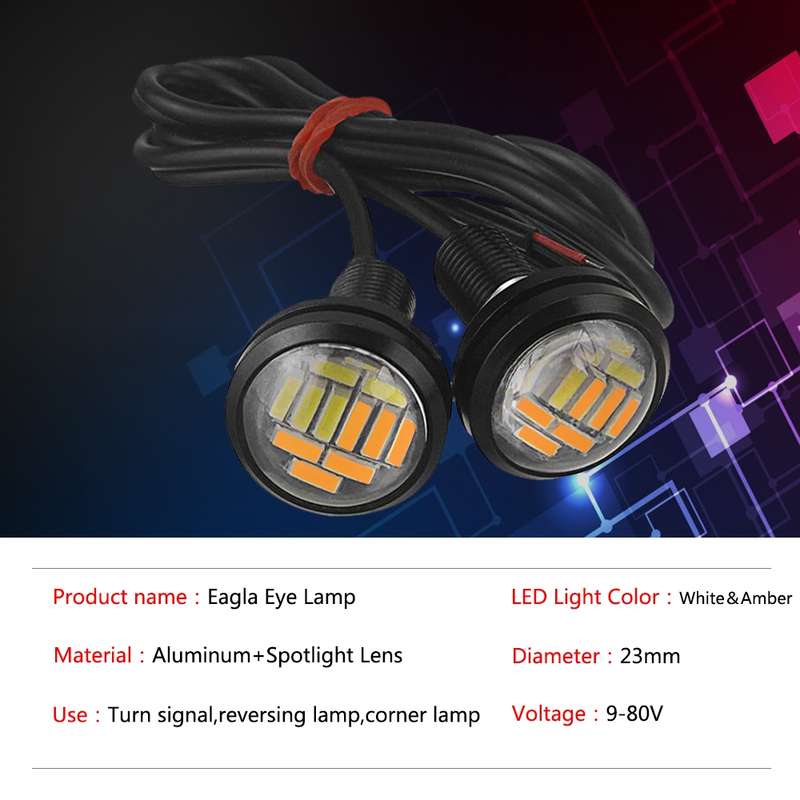 10 PCS 23mm 12LEDs SMD-4014 DC9-80V Motorcycle Eagle Eye Light(White and Yellow Light)