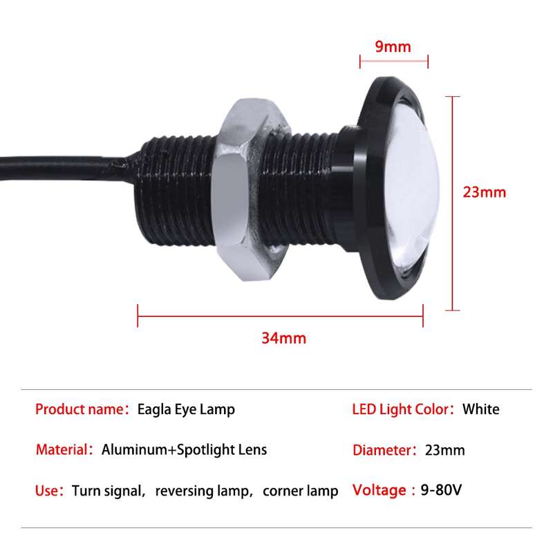 10 PCS 23mm 1.5W DC9-80V Motorcycle Eagle Eye Light Single Lens(Red Light)