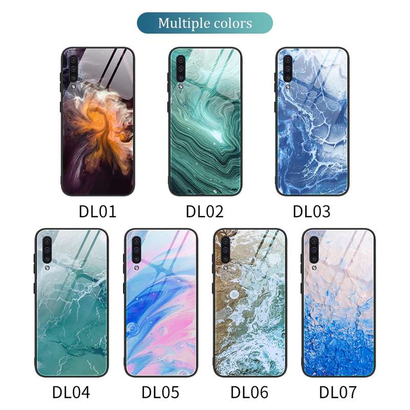 For Samsung Galaxy A50 / A50s / A30s Marble Pattern Glass Protective Case(DL06)