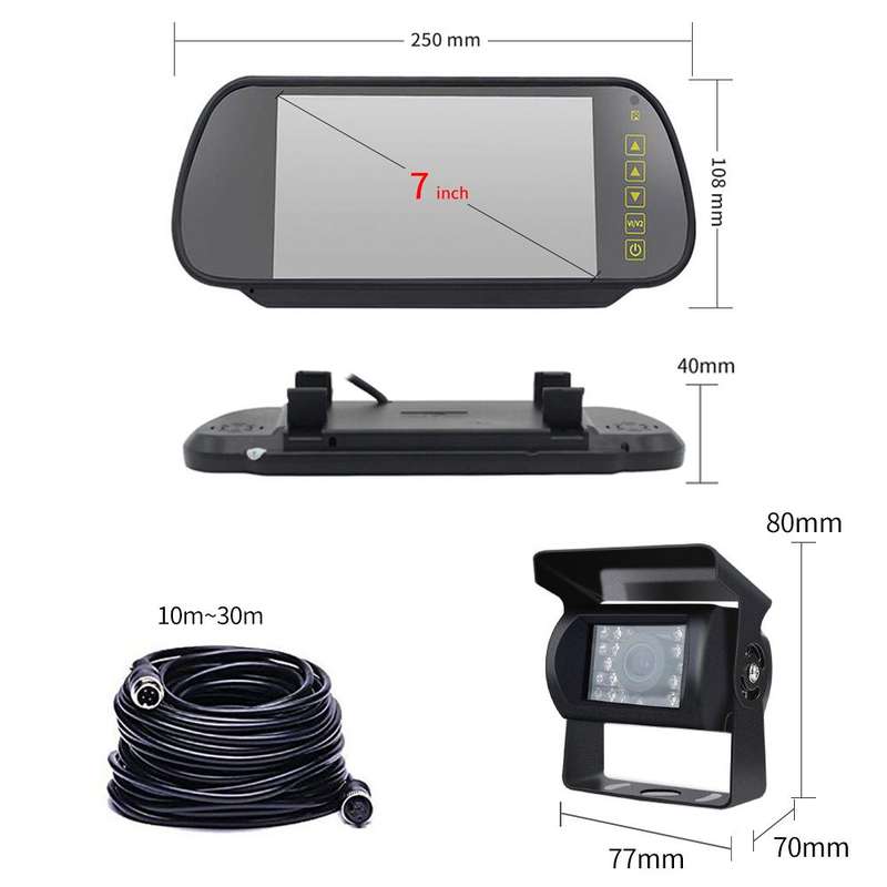 7 inch IPS HD Screen AHD Touch Button Car Reversing Rearview Camera Monitor Kit(Black)