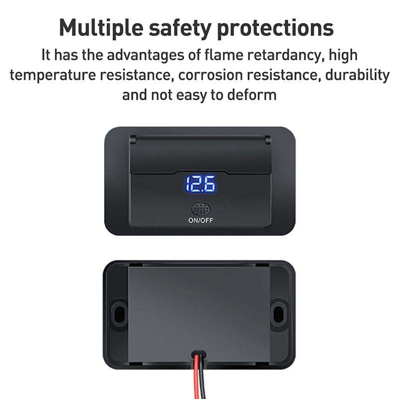 Car Modified 4-port Charger, with Voltmeter & Switch(Black)