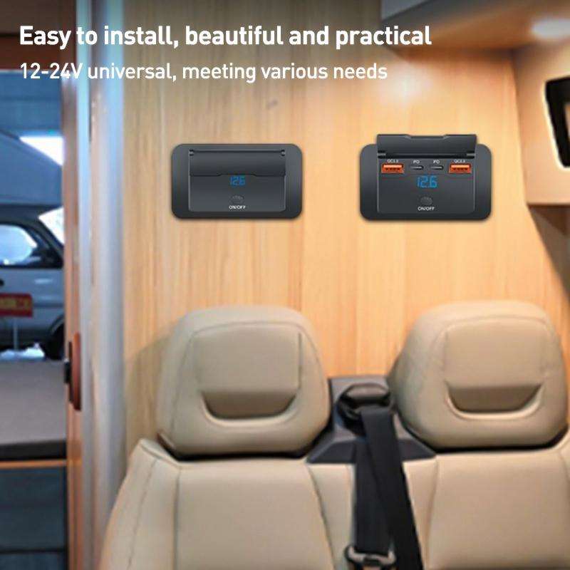 Car Modified 4-port Charger, with Voltmeter & Switch(Black)