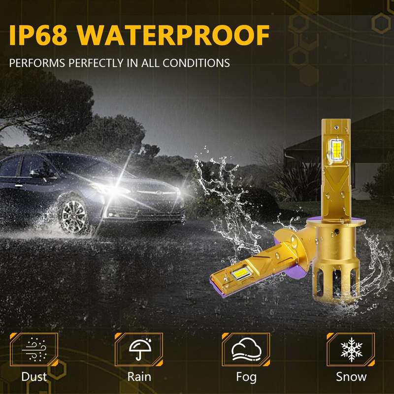 H1 2pcs/Pack 35W 3000LM 6500K IP68 Waterproof Car LED Headlight Bulb(Gold)